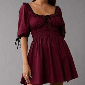 American Eagle Burgundy Dress with Black Trim